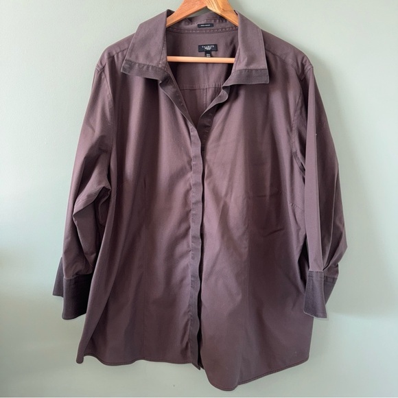 Talbots Tops - Talbots Womens Plus Black 3/4 Sleeve Button Up Shirt Blouse Herringbone Trim 20W